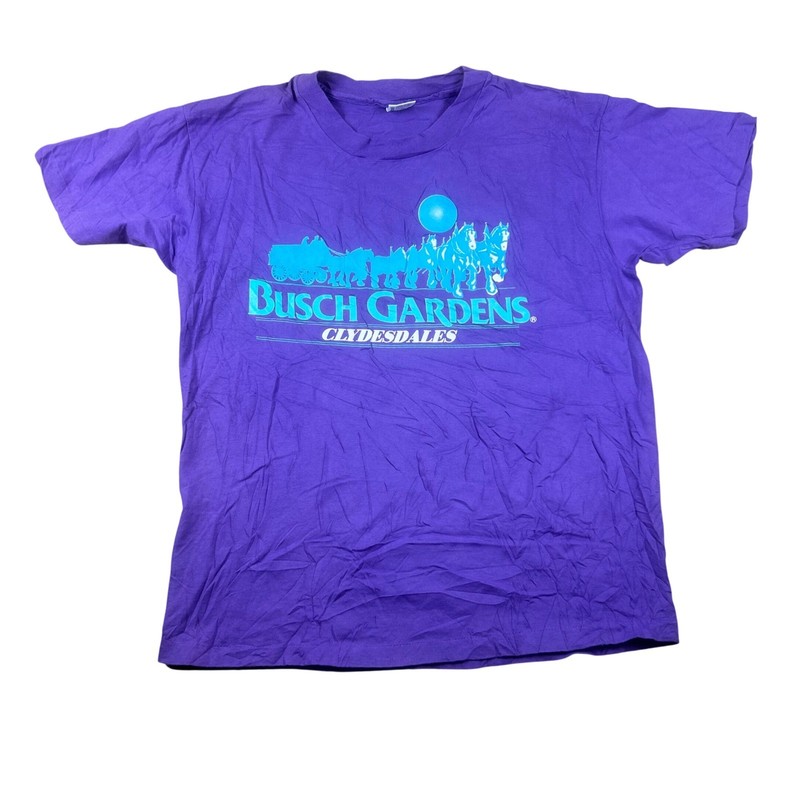 Vintage 90s Busch Gardens Clydesdales Purple T-Shirt XL Anvil Single Stitch USA