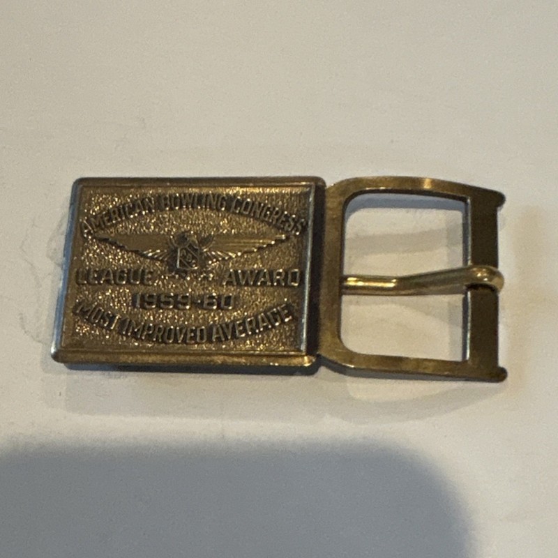 American Bowling Congress Sports Award Belt Buckle 1950s Bronze Black Vintage