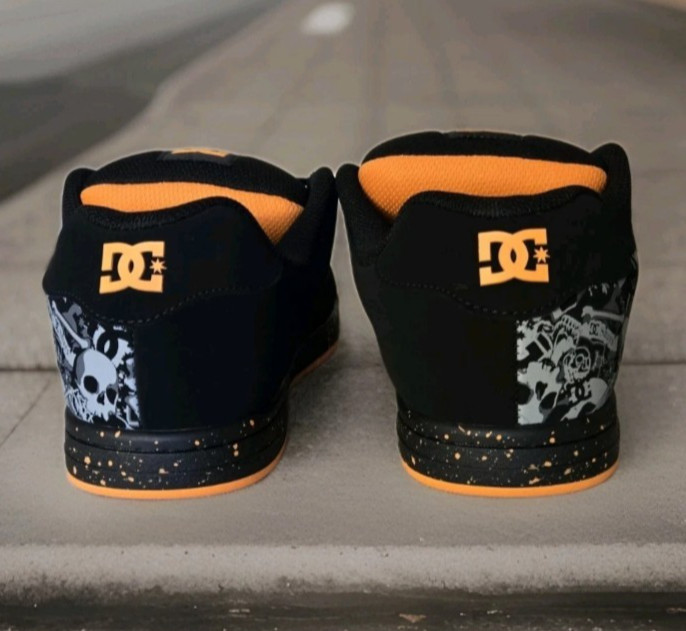 DC Gaveler Casual Men's # 13 Shoes Low Top Skateboard Black/Gray/Orange Skull gallery