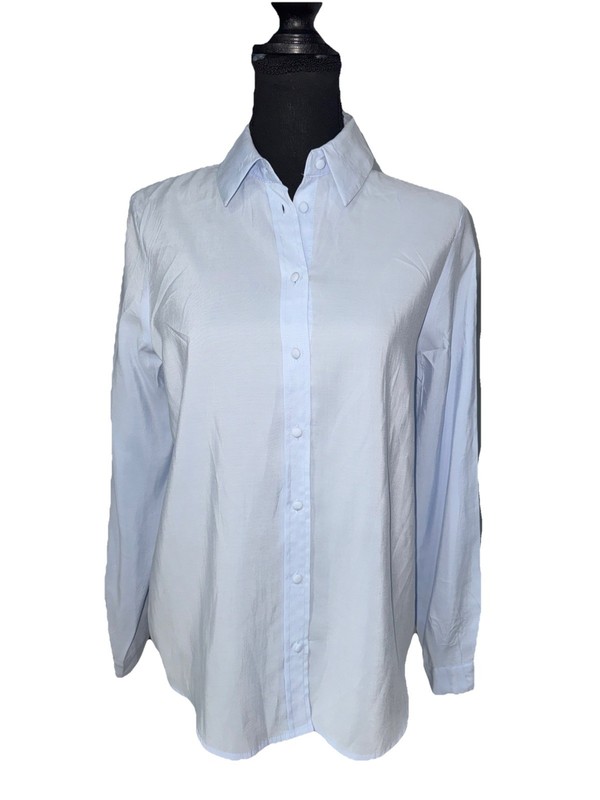 ZARA NWT WOMENS SUPER SOFT BUTTON-UP SHIRT IN SKY BLUE-SMALL gallery