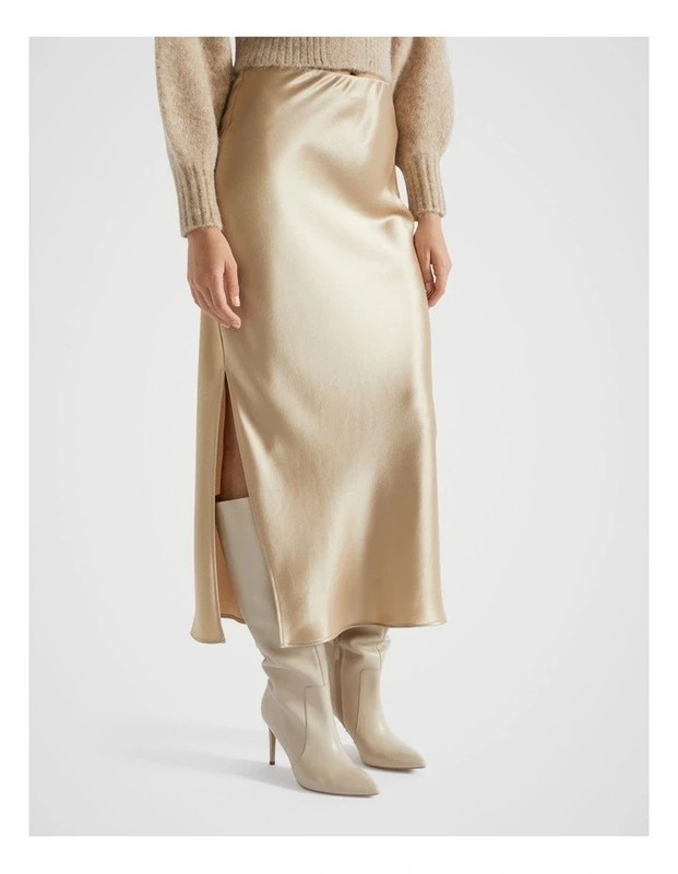 Acetate Satin Champagne gold midi-maxi slip skirt capsule day to night UK 6 8 gallery