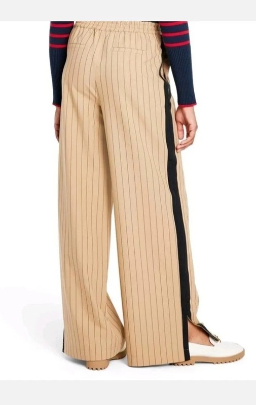 LA LIGNE Women's BEIGE SIDE STRIPE WIDE LEG TROUSER PANTS SIZE XS gallery