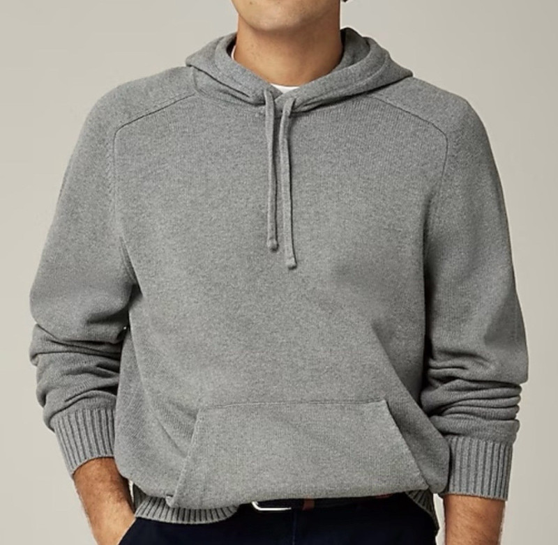 J.Crew Men’s Gray Knit Pullover Hoodie Drawstring Pockets Ribbed Hem S
