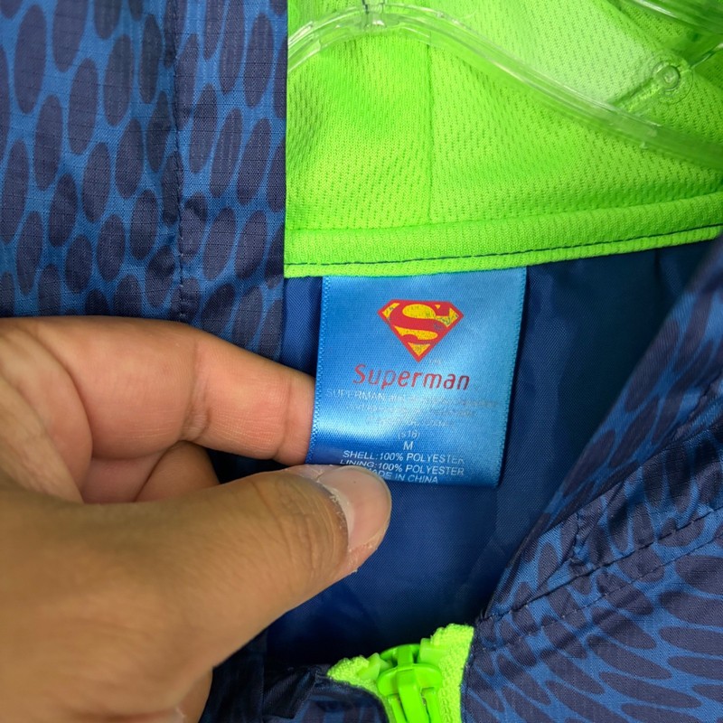 Superman Rain Jacket Medium Blue Colorblock Full Zip Hooded Pockets Outdoor Dad gallery