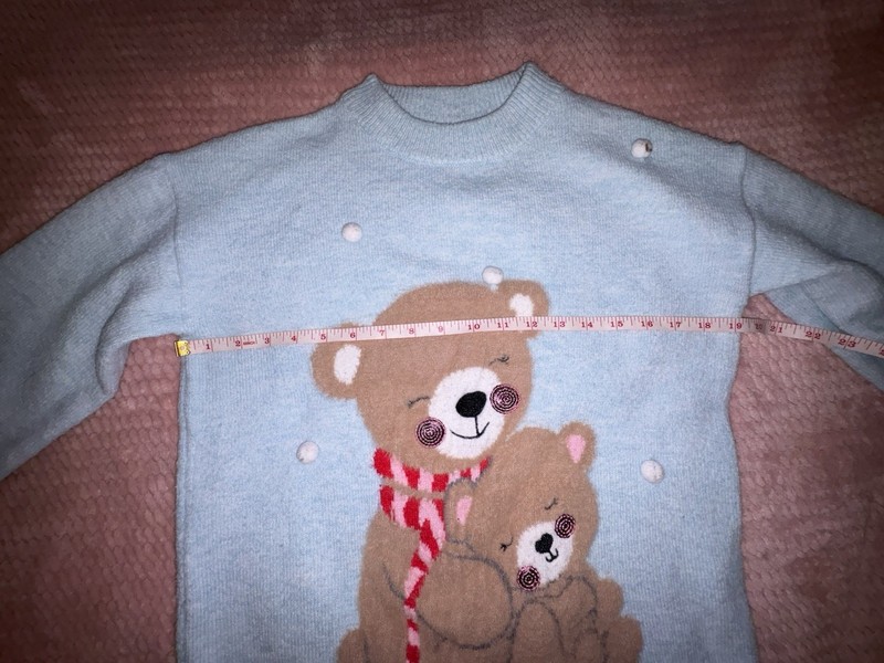 Primark Cares Girls Blue Bear Graphic Crewneck Knit Sweater Long Sleeve S gallery