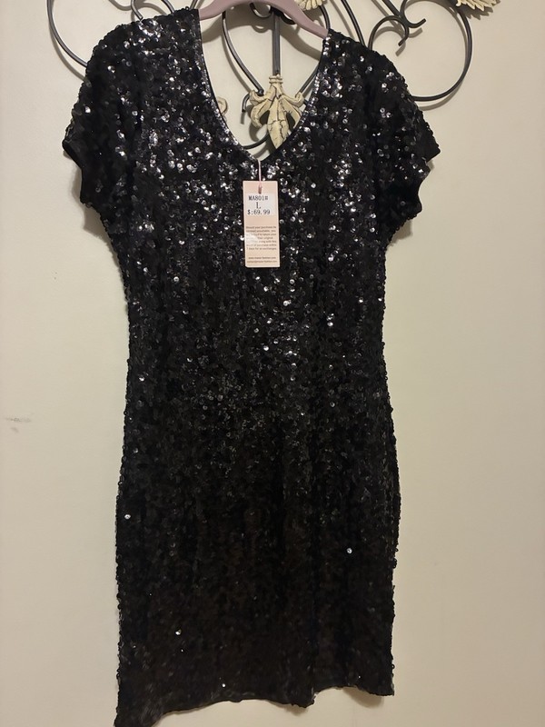 Maner Women’s Glitter Sequin Dress Sparkle, Large/Brand New With Tag/black