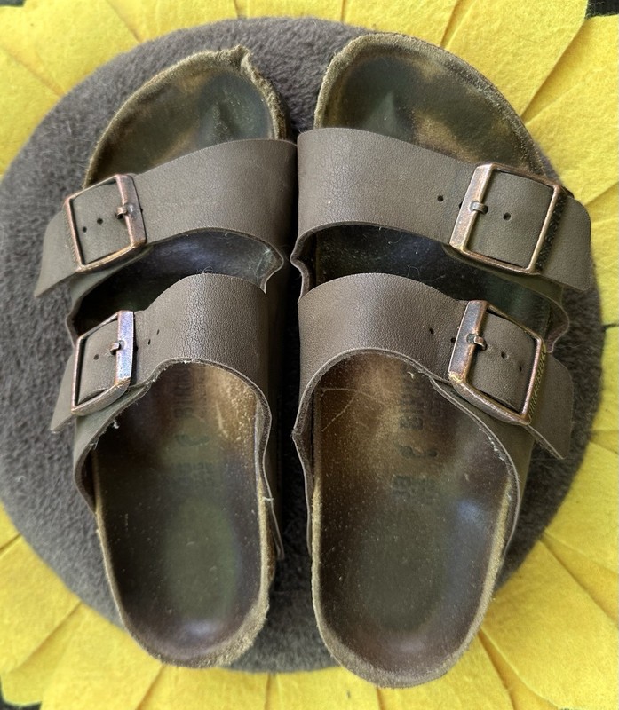 Birkenstock Womens Brown Leather 2-Strap Adjustable Buckle Cork Slide 8