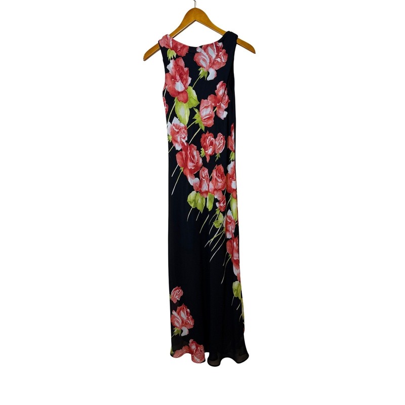 Vintage Cache Women Maxi Dress S Black Red Floral Rose Whimsigoth 90s Event gallery