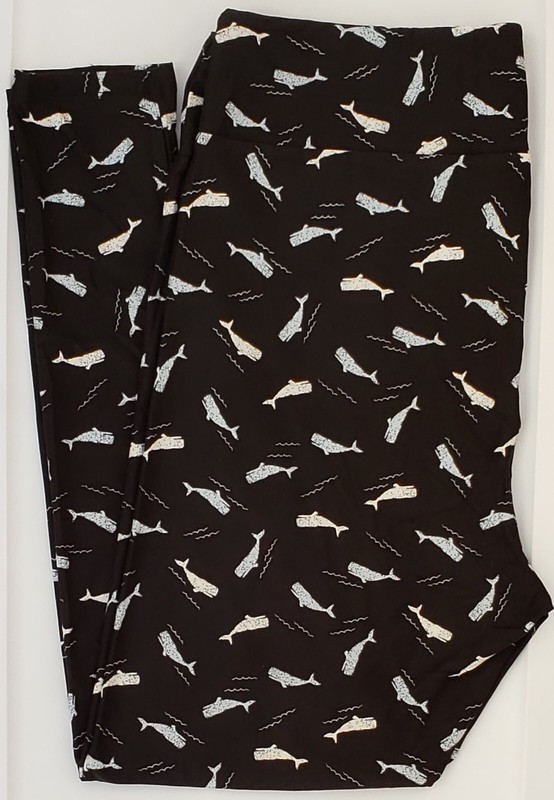 TC2 LuLaRoe Tall & Curvy2 Leggings Marine Nautical Whales on Black NWT G71