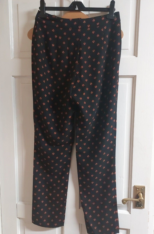 V By Very Kate Wright Black Yellow Red Printed Slim Leg Trousers Size Uk 10 gallery