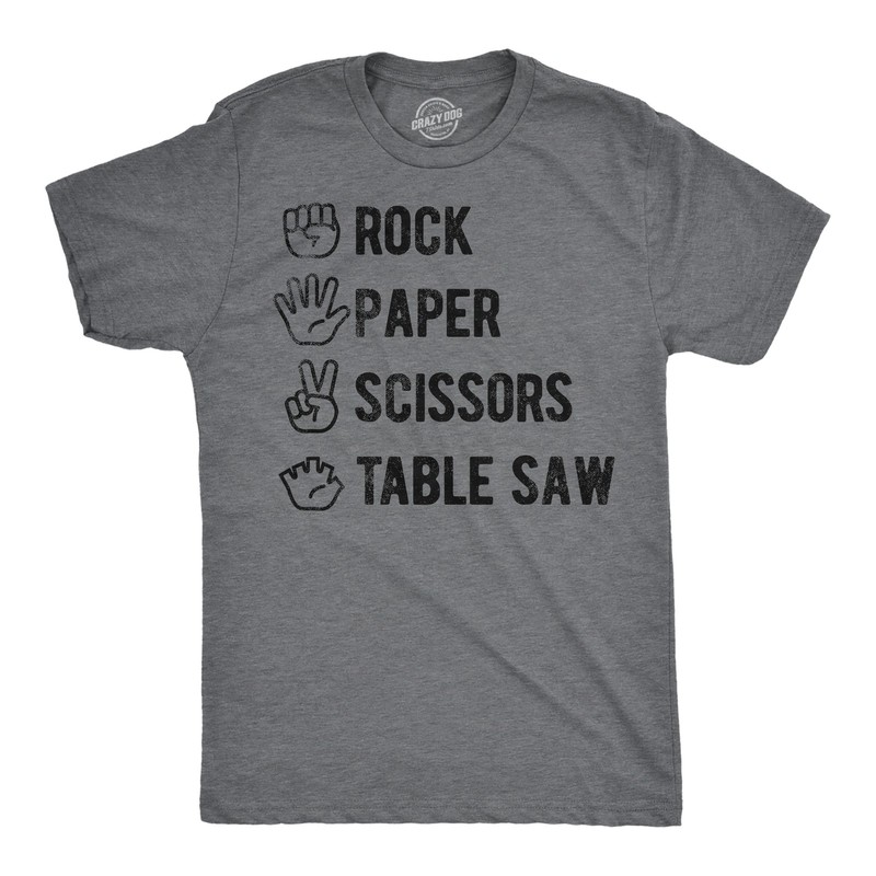 Mens Funny T Shirts Rock Paper Scissors Table Saw Sarcastic Novelty Tee for Men