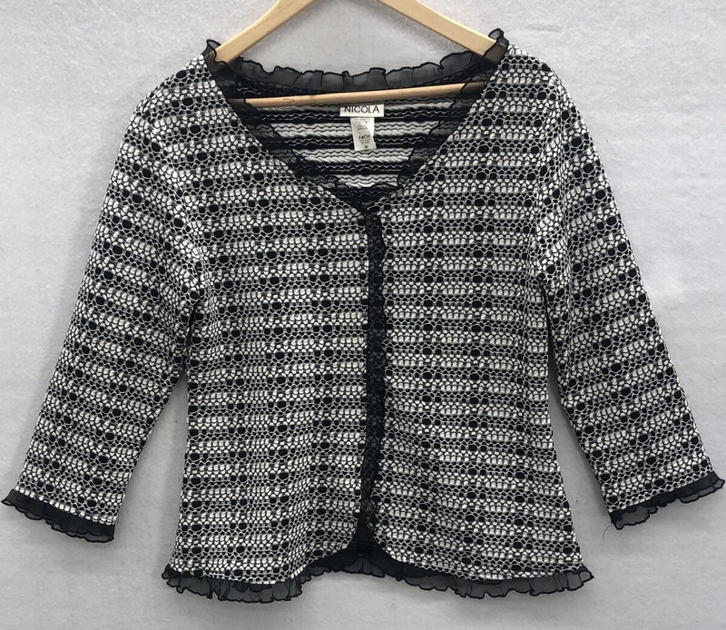 Nicola Womens Blouse Size M V Neck Sheer Ruffle Trim Career Business Church