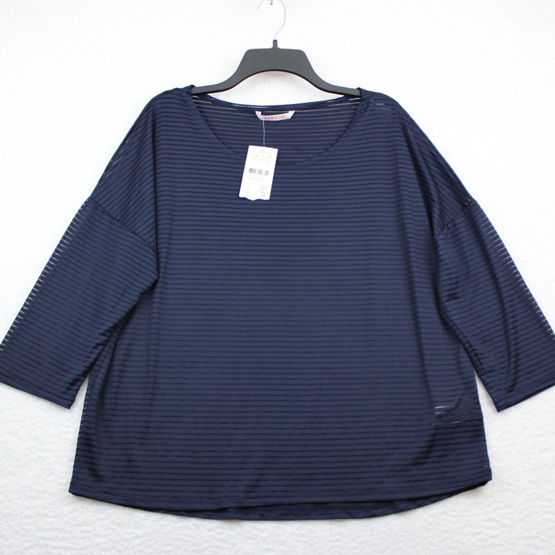 NEW Camaieu France Semi-Sheer Top Women’s Size 10 Striped Navy Blue & Black