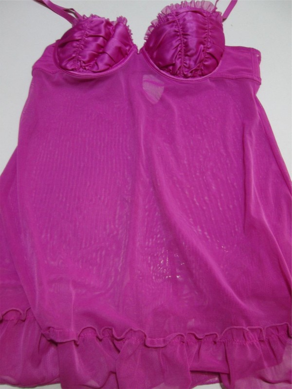 Floras Follies Lingerie Size M Chemise Purple Underwired Lined Sheer Ruffle Sexy