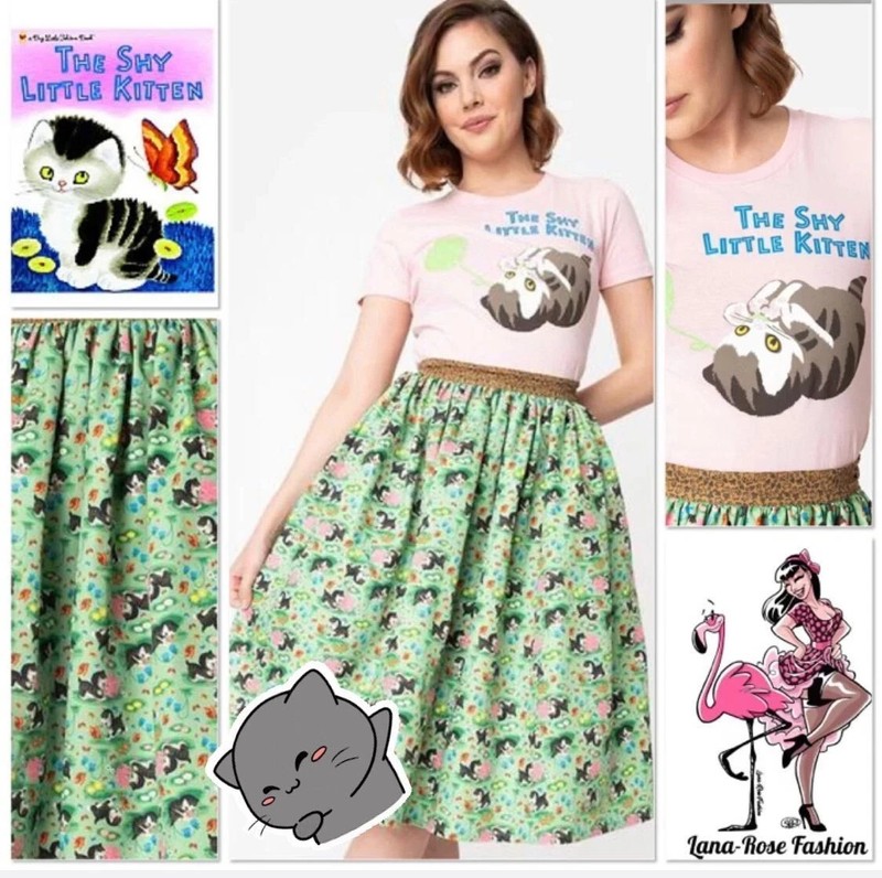 Unique Vintage Shy Little Kitten Librarian Teacher Little Golden Book Skirt M