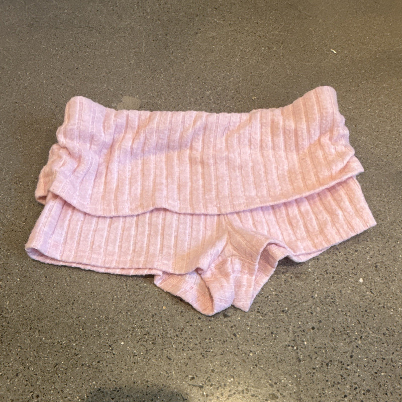 SHEIN Women’s XS Pink High Rise Ribbed Knit Ruffle Shorts Elastic Stretch