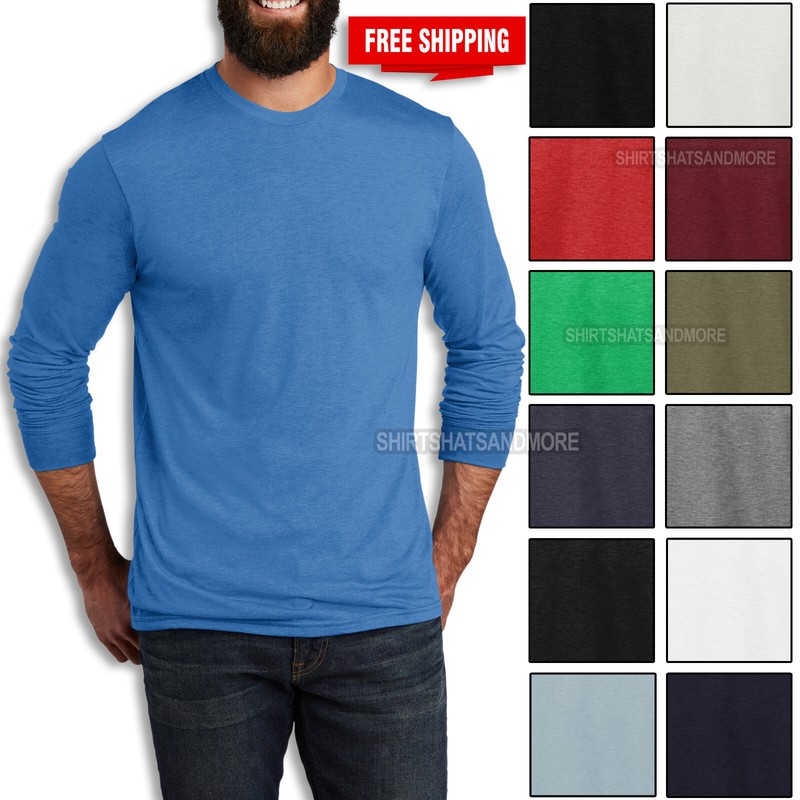 Mens Tri-Blend Long Sleeve Tee Super Soft Sustainable Blended T-Shirt XS-4XL NEW