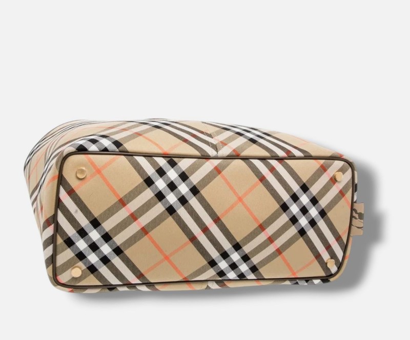 Burberry Women's Beige Small Leather Canvas Check Shopping Tote Bag gallery