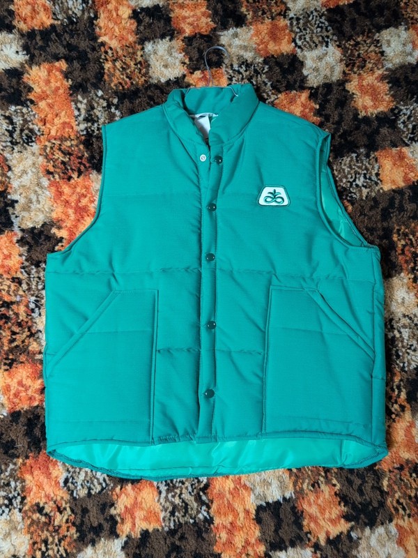 Vtg Pioneer Seed Men’s Large Green Vest Snap Carpenter Uniform Des Moines IA