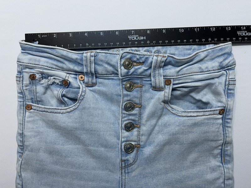 American Eagle Button Fly Jeans Womens Size 6 Wide Leg 26x28 Stretch Blue Denim gallery