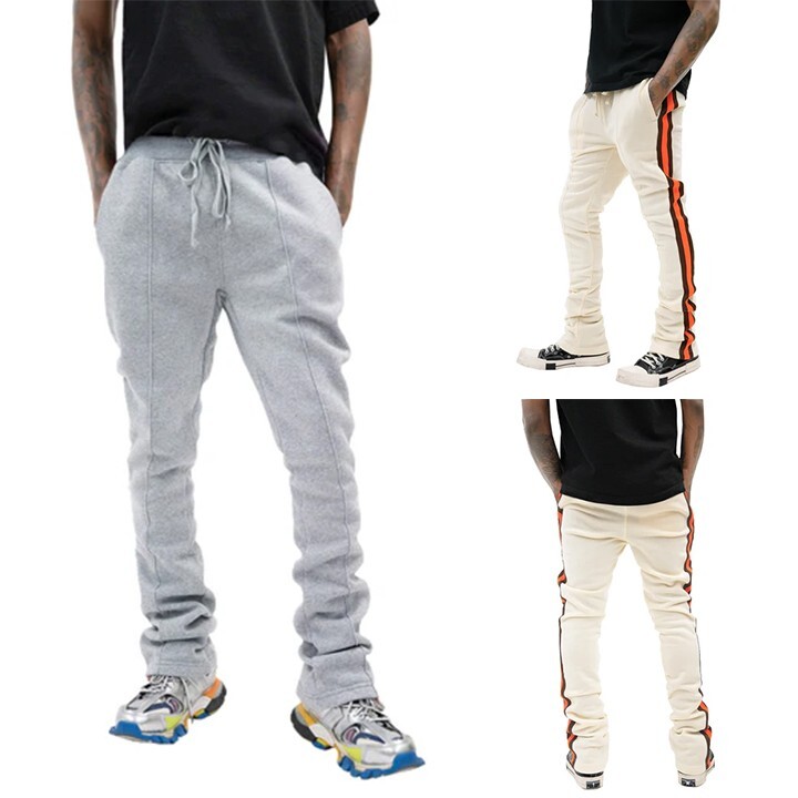 REBEL MINDS Men’s Casual Side Stripe Fleece Stacked Sweat Pants 132-441