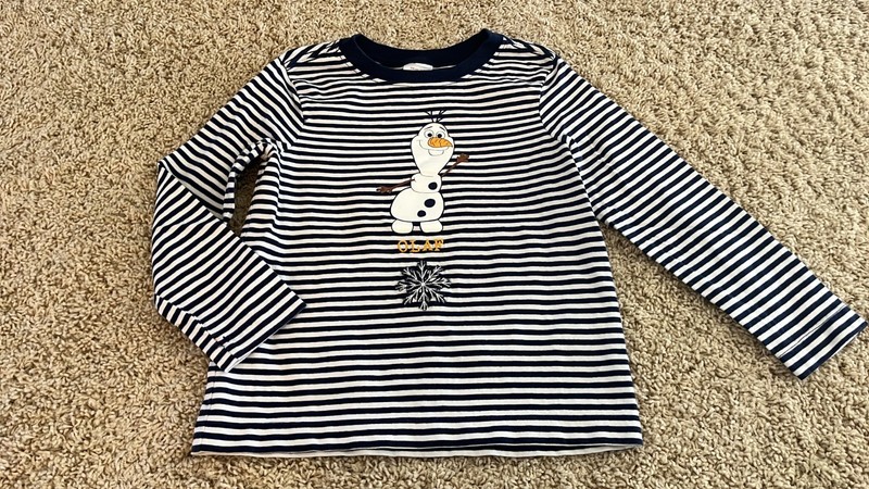 Boy’s HANNA ANDERSSON Size 110 (5) Striped Frozen Olaf Theme T-Shirt