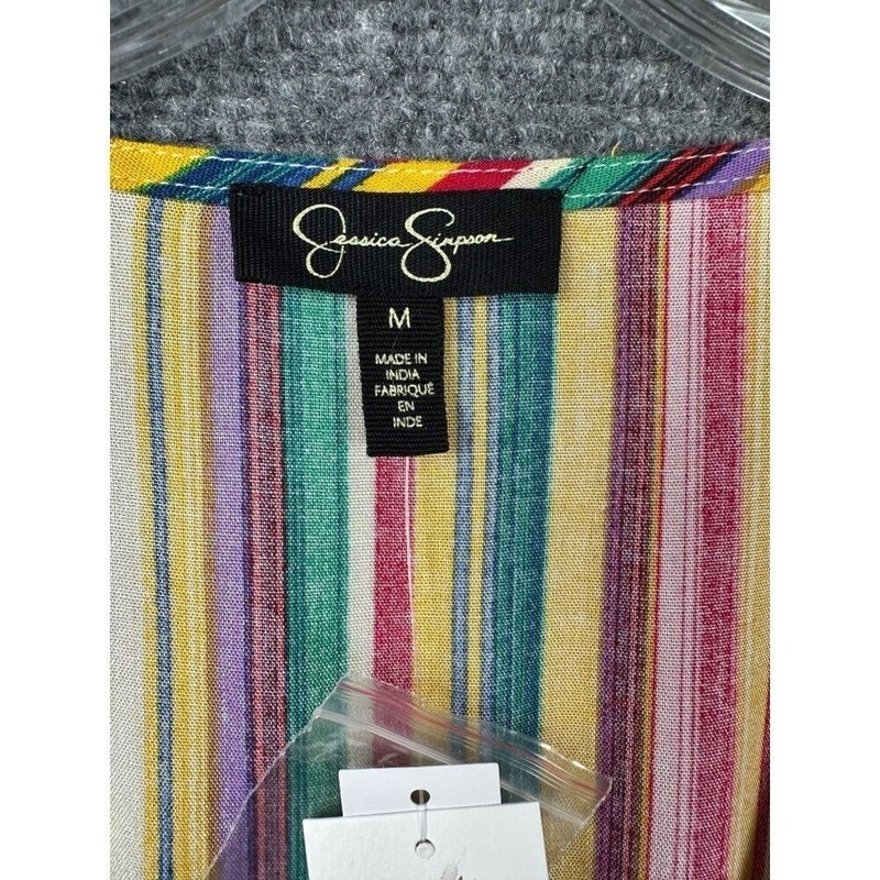 Jessica Simpson Womens Boho Striped Flutter Sleeve Peplum Top Multicolor M NEW gallery