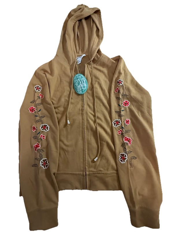 Soma Occasions Company Women’s Camel Full Zip Hoodie M Floral Embroidered Cotton