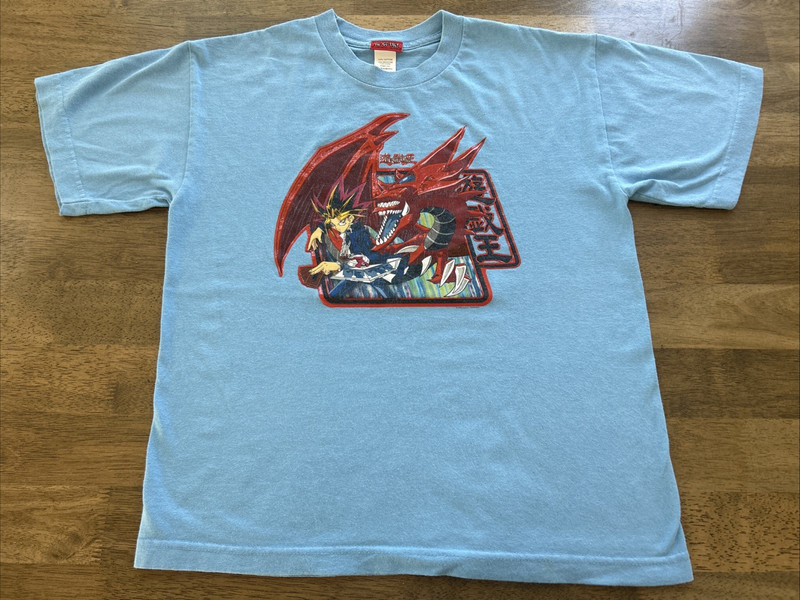 Vintage 90s 1996 Yu-Gi-Oh T Shirt Blue Kids Large Cartoon Anime Manga