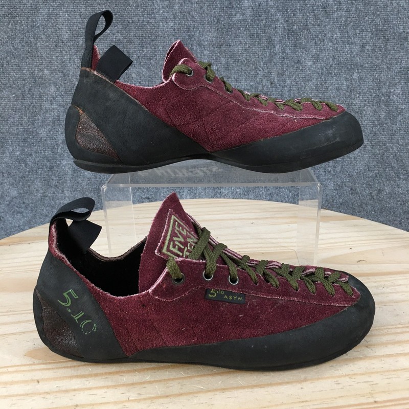 Five Ten 5.10 Stealth Asym Climbing Shoes Mens 9 Lace Up Low Top Suede Maroon