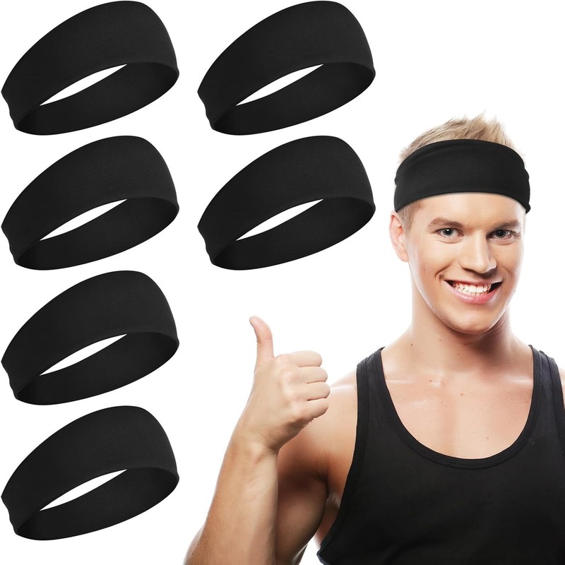 6 PCS Sports Headbands Soft Stretchy Non Slip Sweat Absorbent Headbands