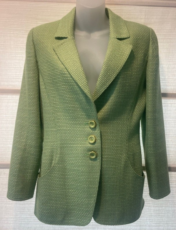 Valentino Boutique Spring Green Woven Tweed 3 Button Blazer~Pockets~EUC