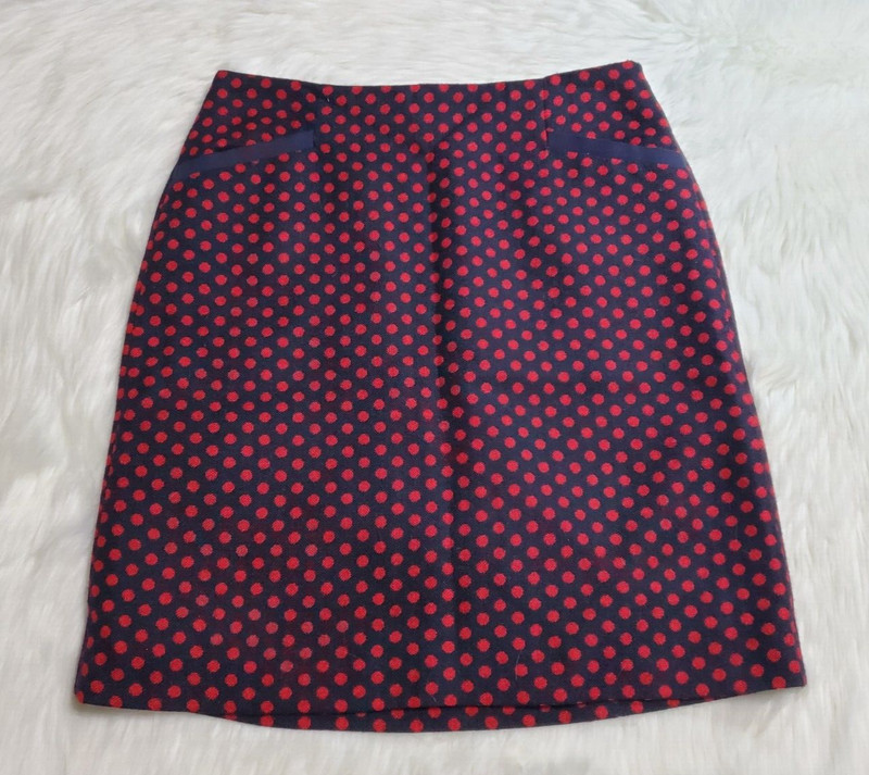 Talbots Size 4 Red Blue Polka Dot Wool Blend Pencil Skirt Knee Length Lined AA-7