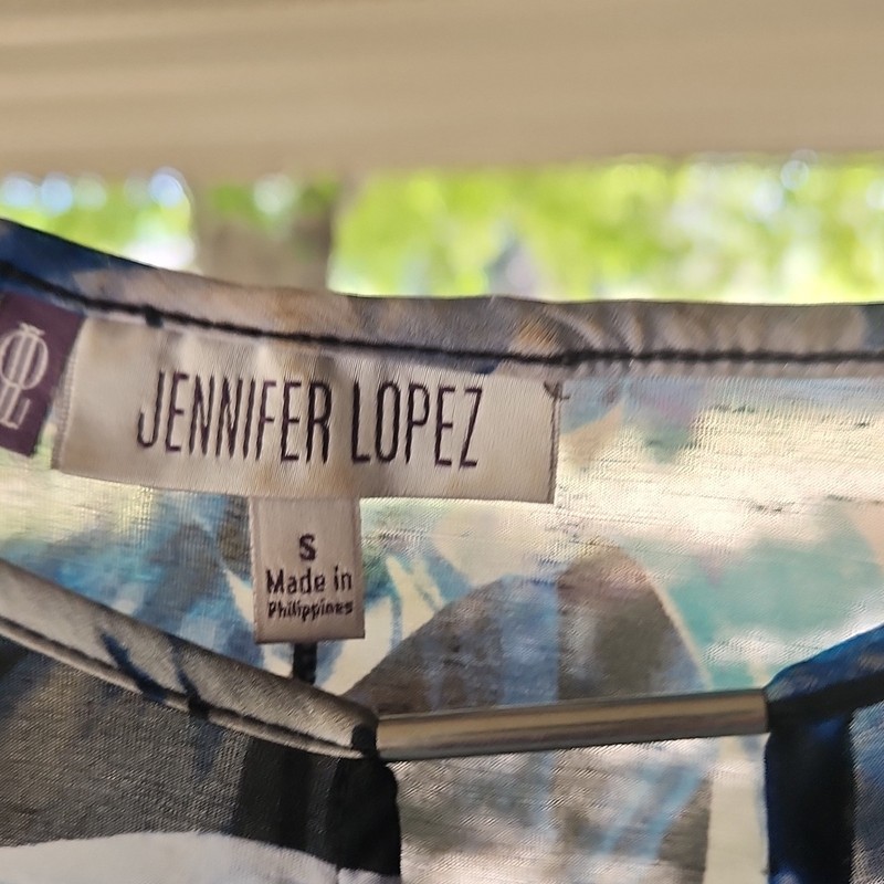 Jennifer Lopez Sheer Floral Chiffon Blouse V-Neck Bell 3/4 Sleeve S