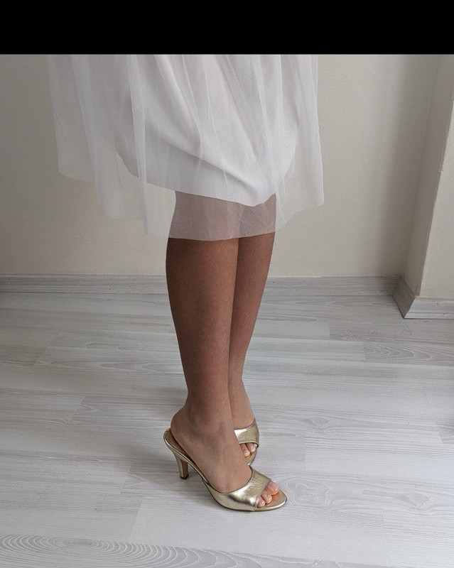 Women’s Metallic Gold Slip-On Open Toe 4 inch Heel Mule, Leather 6.5