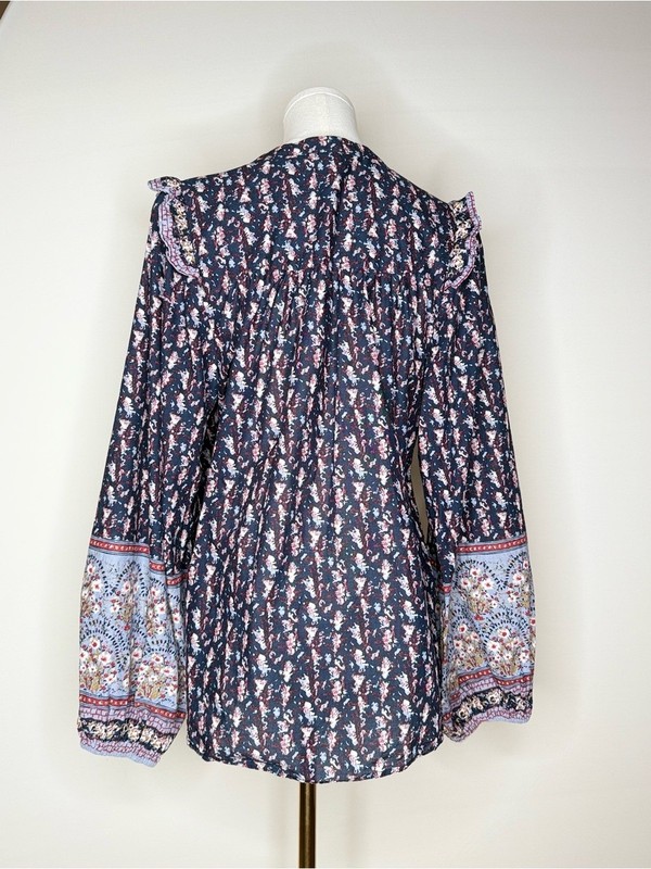 Joie Bohemian Peasant Ruffle Floral 100% Cotton Top XL gallery