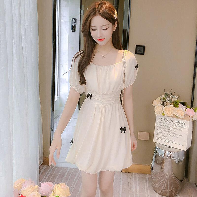 Women's Square Neck Mesh Dress Lolita Short Sleeves Summer Slim Fit Fashion OL gallery