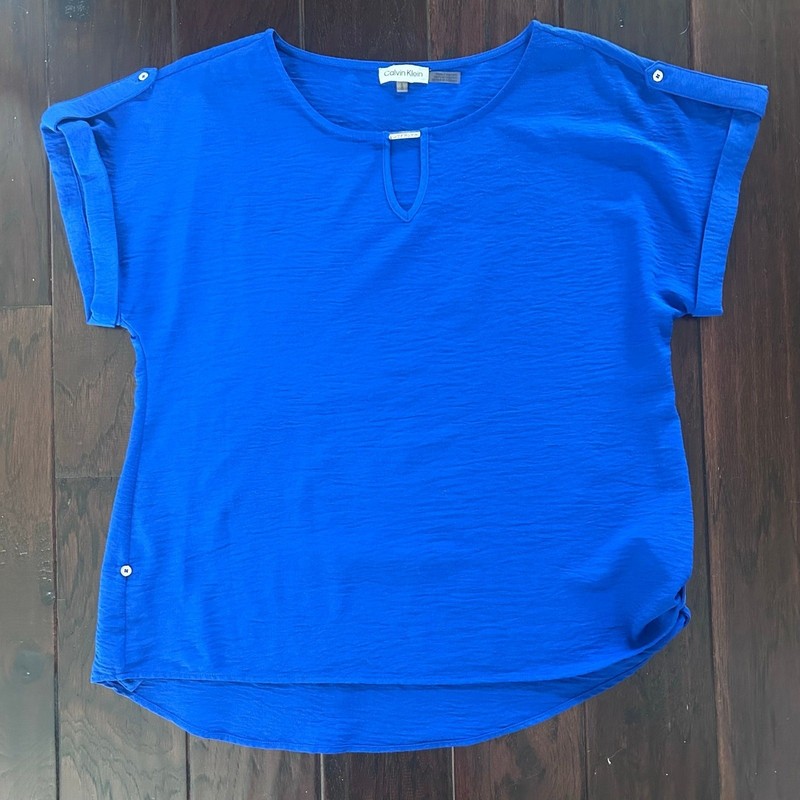Calvin Klein Royal Blue short sleeve blouse Women size L flowy office Career