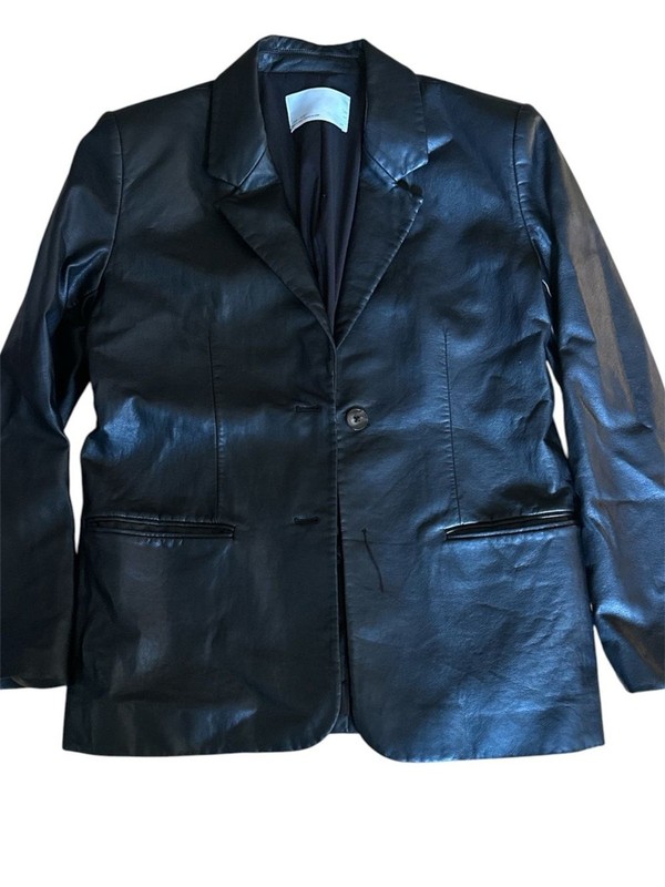 Oak + Fort Classic Black Vegan Leather Blazer Sz small