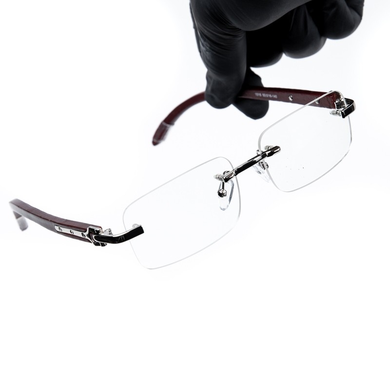 Mens Clear Rimless Woodgrain Silver Frame Retro Vintage Hip Hop Fashion Glasses