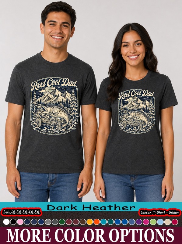 Reel Cool Dad Mountain Fish T-Shirt, Vintage Trout Outdoor Gift gallery