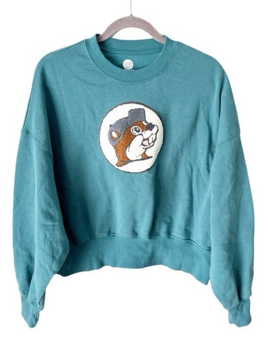 Bucc-ee’s Sweatshirt Women’s Small Teal Punch Embroidery Patch Pullover Comfy