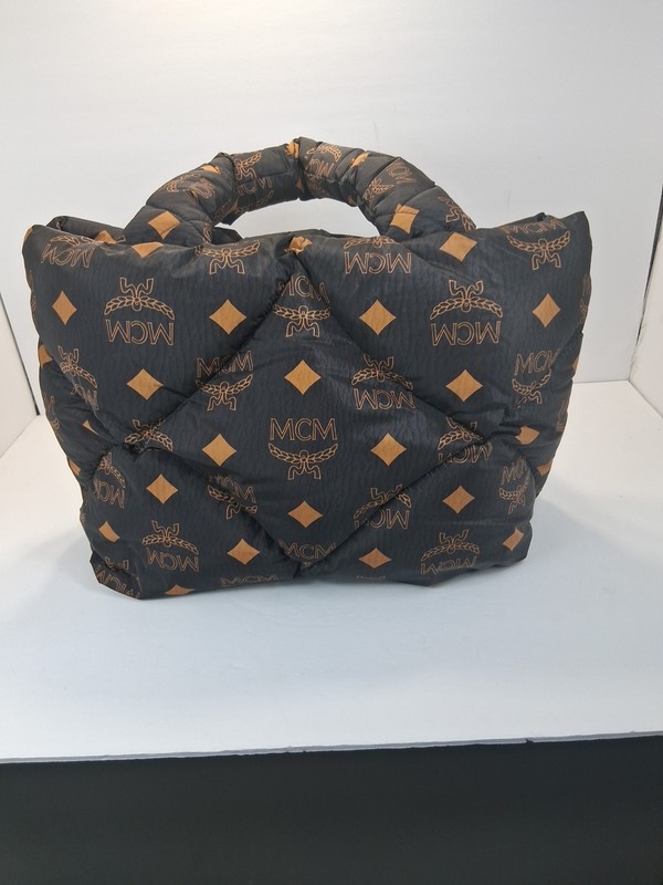 Mcm Black Munchen Monogram Padded Tote Bag.