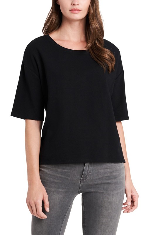 Vince Camuto Women’s Elbow Sleeve French Terry Knit Top Black L