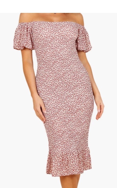 Petal and Pup Dress Womens 8 White Floral Off Shoulder Smocked Midi Cottagecore