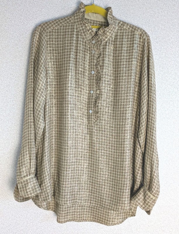 Blouse Shirt MAKSU Viscose Wool Metallic Gold Checked Size S Relaxed Fit