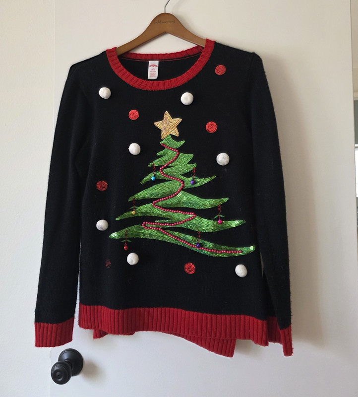 Holiday Time Christmas Tree Pullover Sweater L/G 12-14 Crew Knit Acrylic