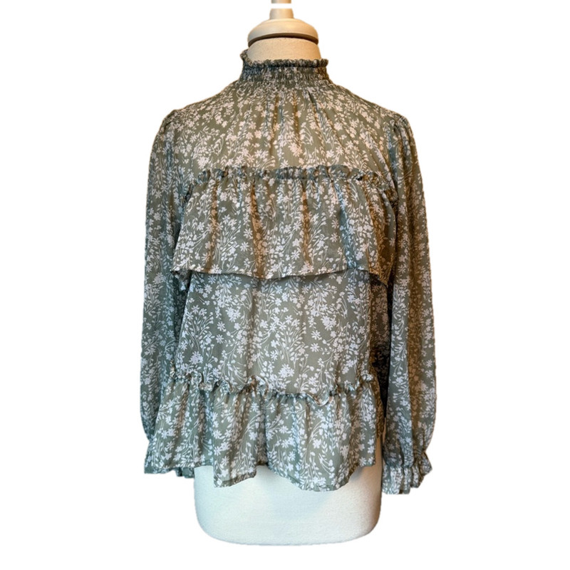 Rabbit Rose NEW Women’s M Cottagecore Prairie Sheer Floral Tiered Ruffle Blouse