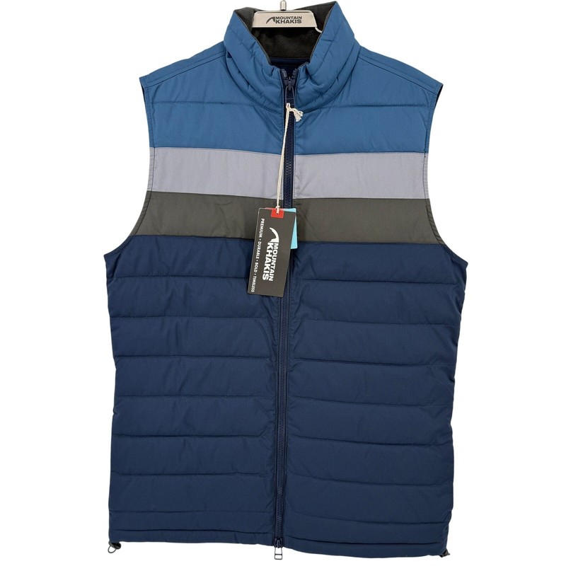 Mountain Khakis Rider Puffer Vest Mens Sz M Crater Navy Blue Gorpcore Stripe