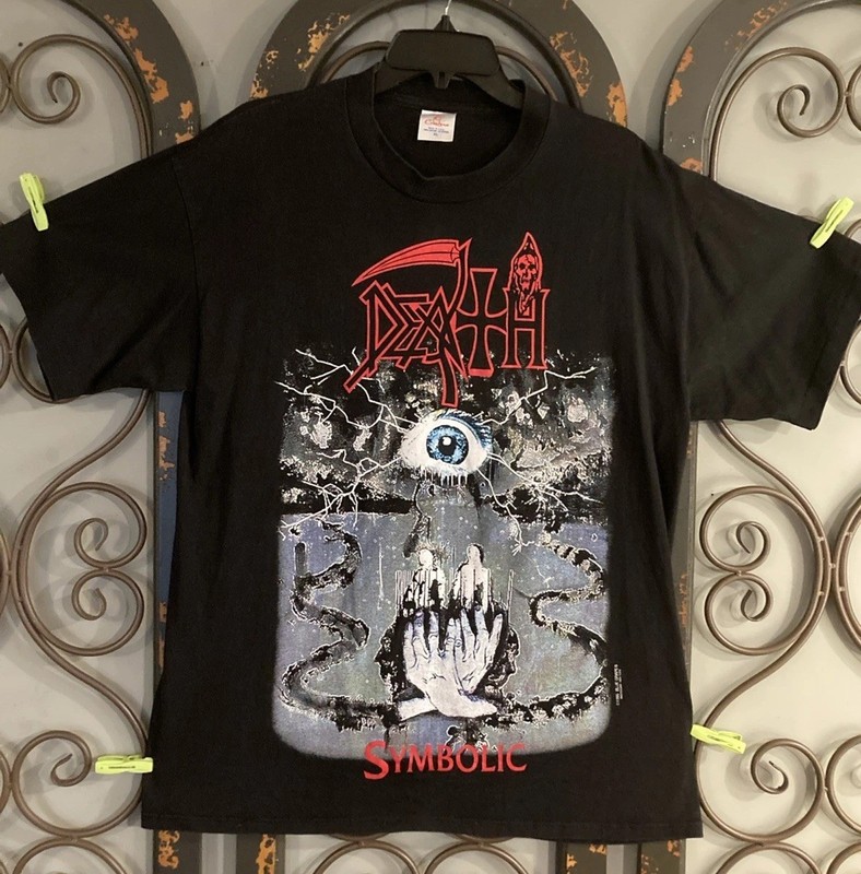 Rare Death Symbolic 1995 Blue Grape Cressona Shirt Size XL Red Hands On Back